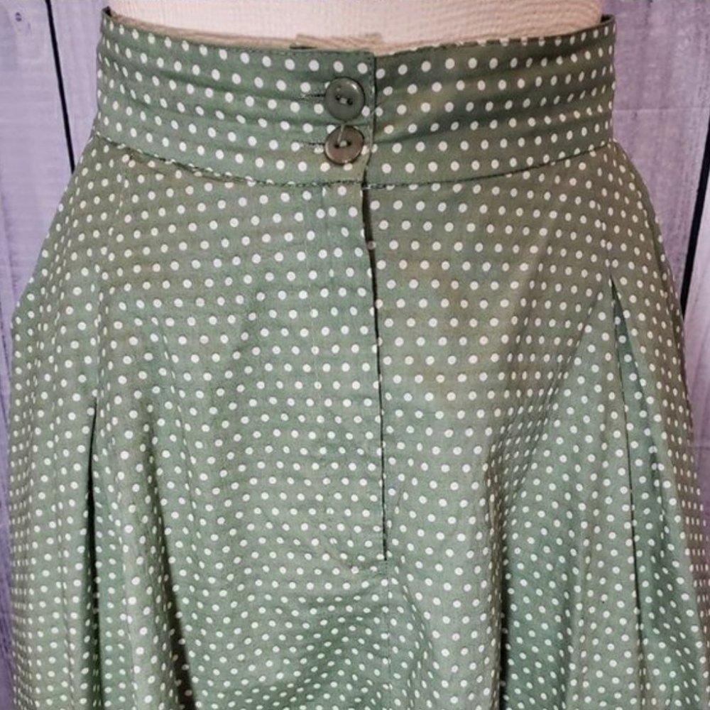 ANTHROPOLOGIE | Green Polka Dot Midi Skirt